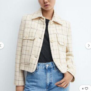 MNG Mango Ivory Tweed Cropped Jacket - NWT